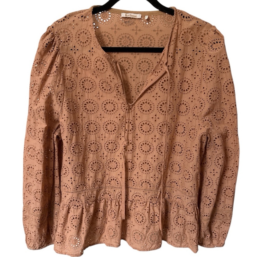 Barbour Cherbury Top Women’s Eyelet Maple Boho Peasant Romantic Large